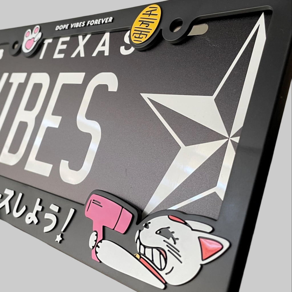 Black license plate with Turbo Granny close up
