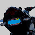Hella slow text on motorcycle license plate frame