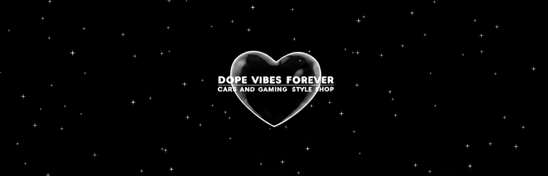 Heart-shaped logo with 'Dope Vibes Forever' text on a black background with stars.